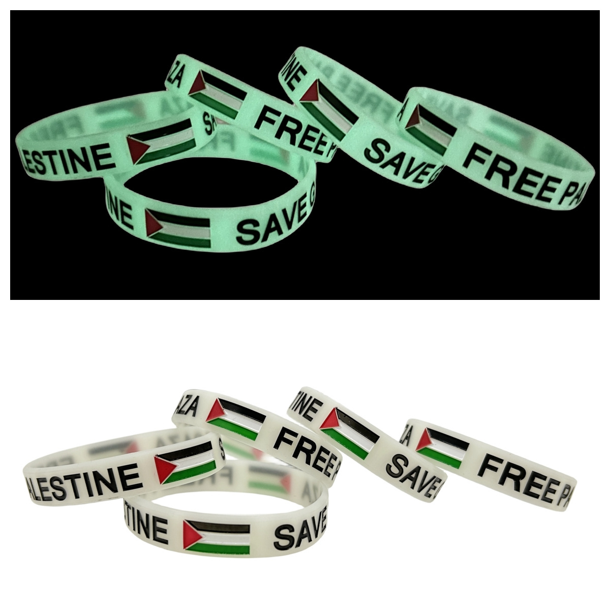 Palestine Glowing In The Dark Wristband Bracelet Wholesale Custom Ink Injected Wristband Bracelet Palestine Flag Wristbands