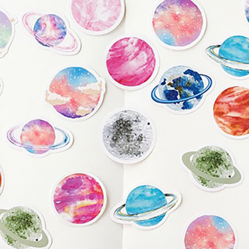 Momo decorative sealing sticker planet galaxy decoration boxed stickers 45 pieces