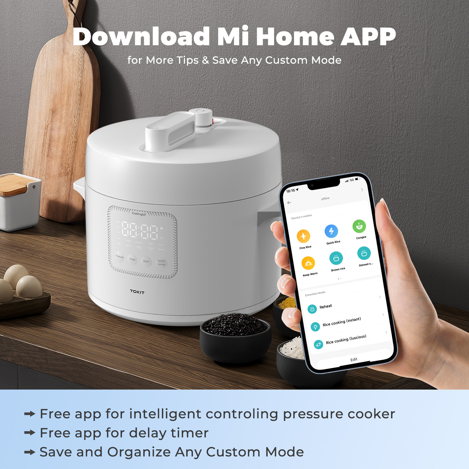 Tokit Pressure Cooker 5L works with Mijia APP ,multifunctional 9 modes