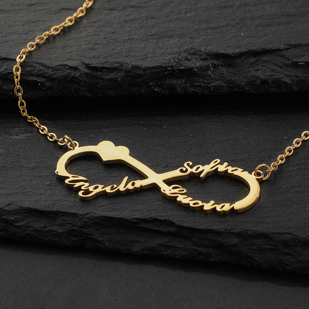 NEULRY Personalized Customized Stainless Steel Jewelry 8-shaped 18k Gold Plated Couple Pendant Name Necklace