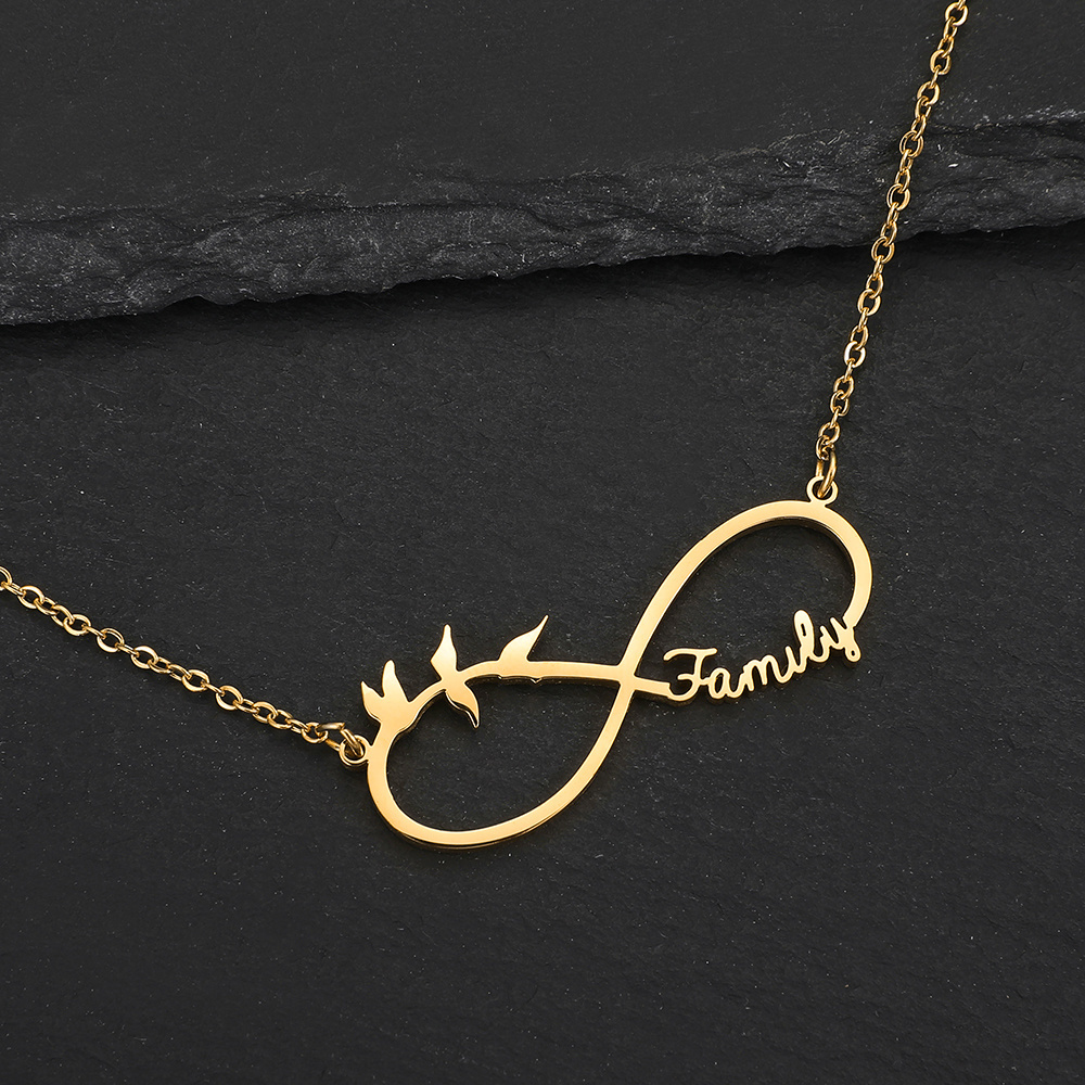 NEULRY Personalized Customized Stainless Steel Jewelry 8-shaped 18k Gold Plated Couple Pendant Name Necklace