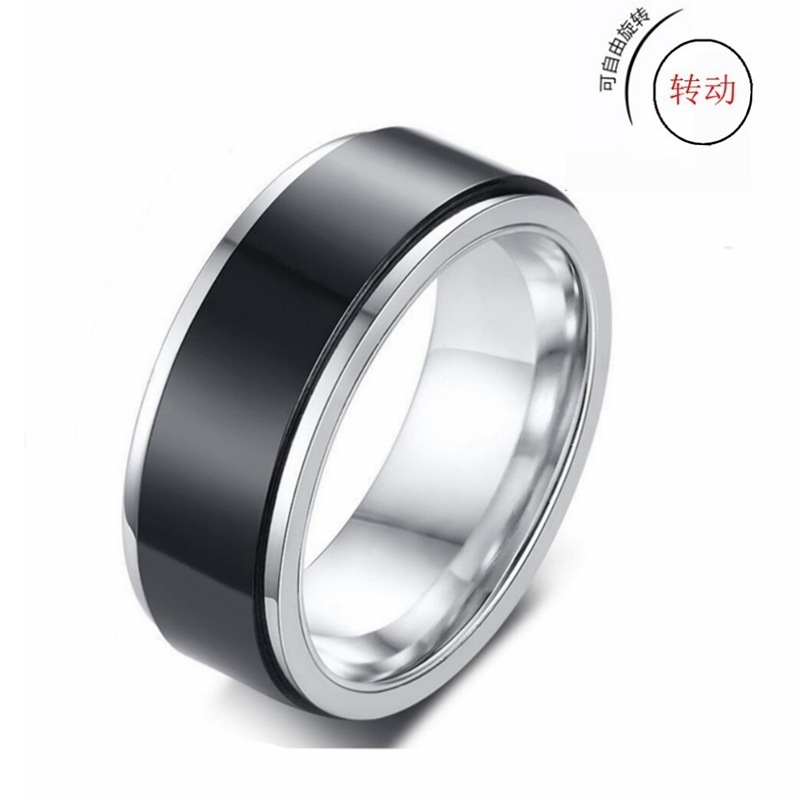 Simple High Quality Titanium Steel  Spinner Ring 8mm Silver Black  Rotating Hip Hop Men Fashion Jewelry Rings