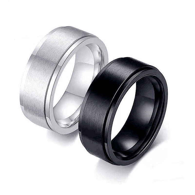 Simple High Quality Titanium Steel  Spinner Ring 8mm Silver Black  Rotating Hip Hop Men Fashion Jewelry Rings