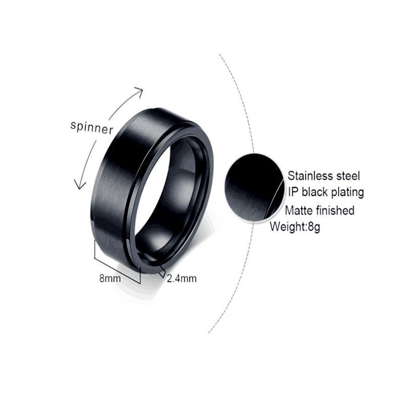 Simple High Quality Titanium Steel  Spinner Ring 8mm Silver Black  Rotating Hip Hop Men Fashion Jewelry Rings