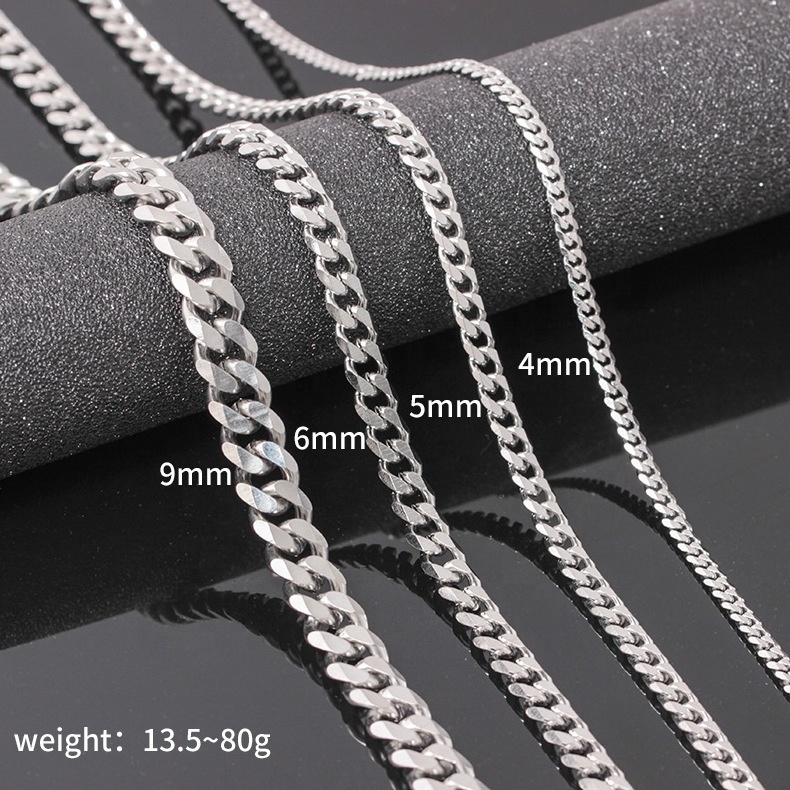 Mens Curb Chain  4MM 5MM 6MM 9MM Silver Solid Stainless Cuban Necklace