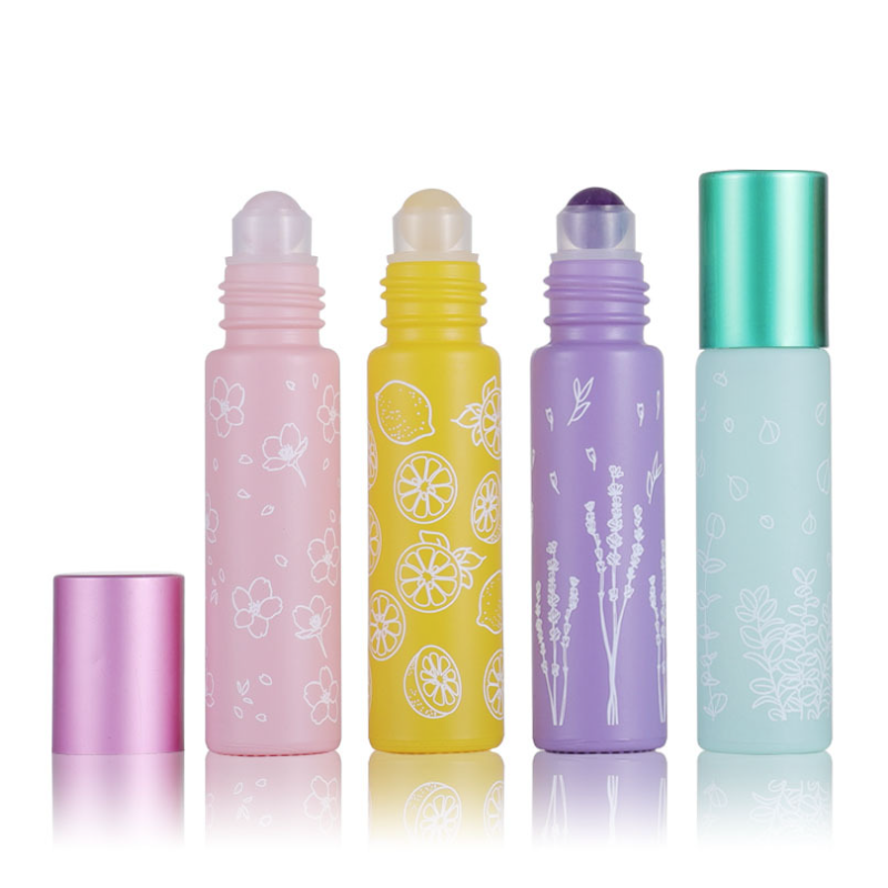 10ml Macaron Thick Glass Roll On Bottle Empty Roller Perfume Bottles flower printing Refillable Essential Oils Vials