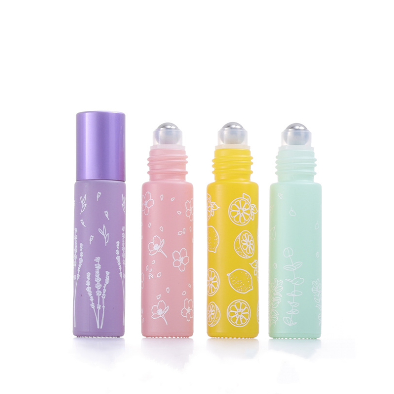 10ml Macaron Thick Glass Roll On Bottle Empty Roller Perfume Bottles flower printing Refillable Essential Oils Vials