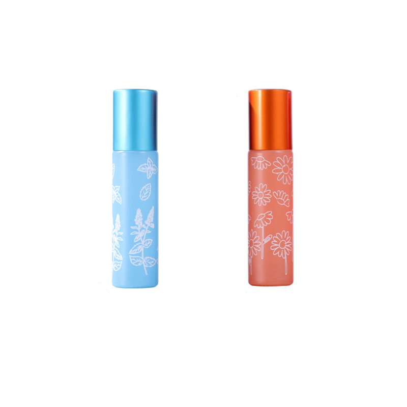 10ml Macaron Thick Glass Roll On Bottle Empty Roller Perfume Bottles flower printing Refillable Essential Oils Vials