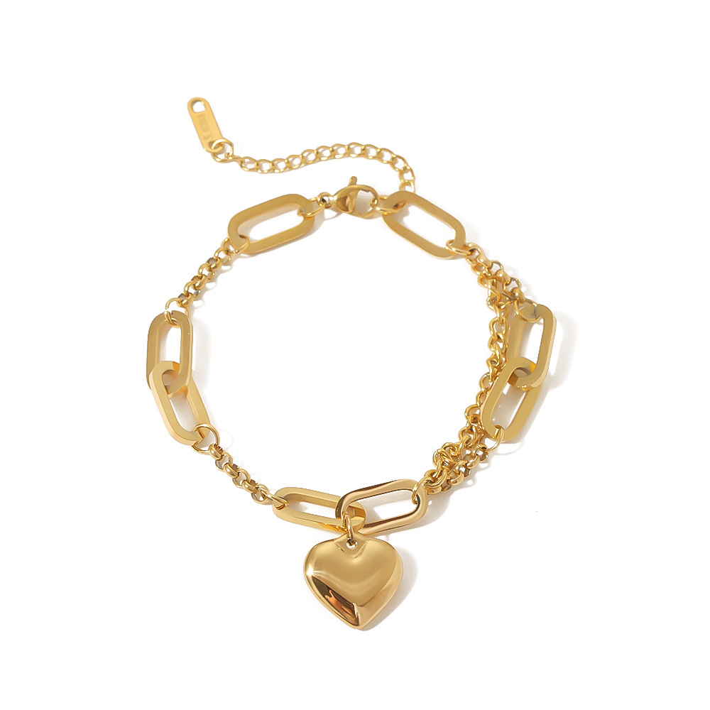 New design Best Selling Stainless Steel Heart Pendant 18k Gold Plated Bracelet Non Fading Jewelry Wholesale