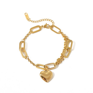 New design Best Selling Stainless Steel Heart Pendant 18k Gold Plated Bracelet Non Fading Jewelry Wholesale