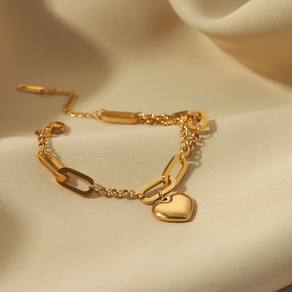 New design Best Selling Stainless Steel Heart Pendant 18k Gold Plated Bracelet Non Fading Jewelry Wholesale