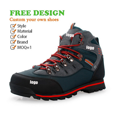 Custom Waterproof Hiking Shoes Mens Shoes Trekking Breathable Leather Outdoor Climbing Ankle Boots for Men