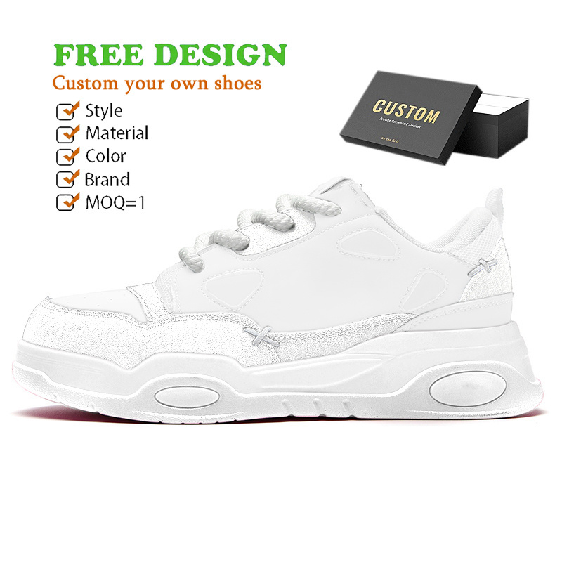 OEM Design Print Your Own Private Label Shoes Casual Skateboard Thick Sole Shoes All White Custom Logo Sneakers No Minimum