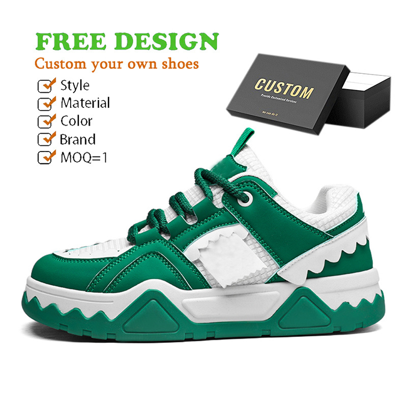 Custom Design Low Minimum Men's Skate Board Shoes New Thick Sole Casual Board Shoes Student Sports Leather Fashion Sneakers