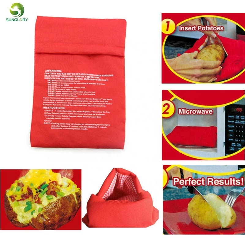 Red Microwave Potato Bag Baking Potato Cooking Bag Washable Cooker Bag Baked Potatoes Rice Pocket Oven Quick Fast Kitchen Tools