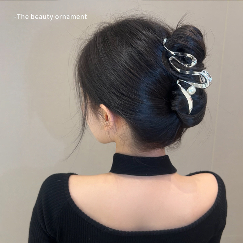 Silver Plated Large Metal Hair Claw Clips Wave Bowknot Hair Claw For Women Ponytail Holder