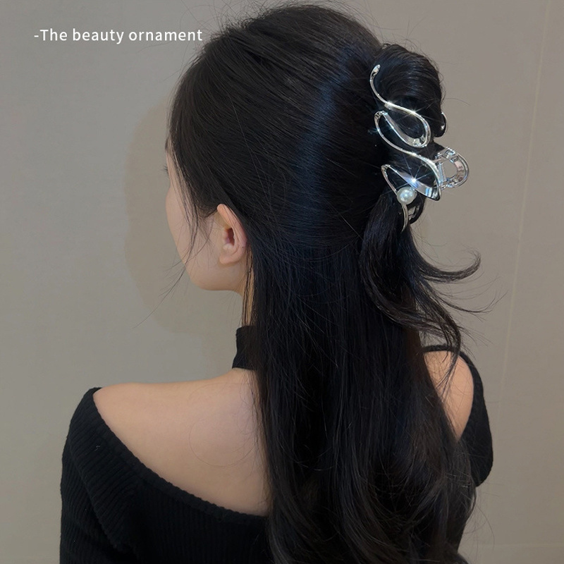 Silver Plated Large Metal Hair Claw Clips Wave Bowknot Hair Claw For Women Ponytail Holder