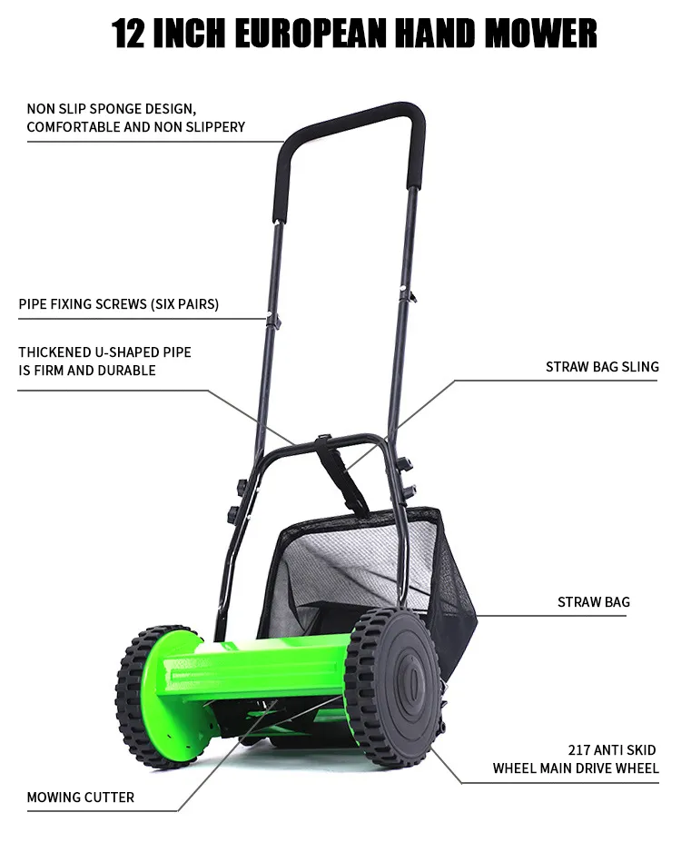 Wholesale 12/14/16 inch Hand Push Reel Lawn Mower Cutting Height Removable Grass Catcher Cutter Tool