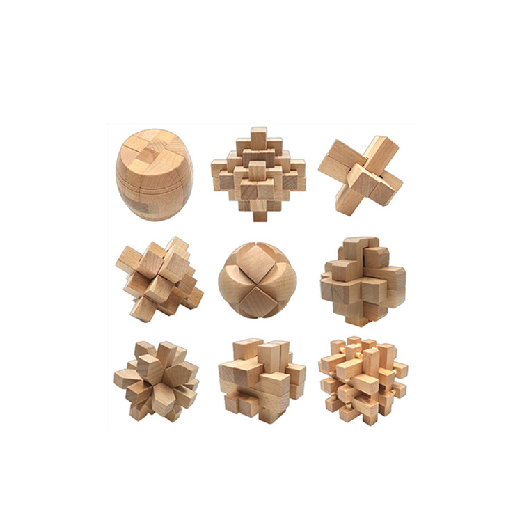 3d Wooden Puzzle Luban Kongming Lock Puzzle Set Toy Brain Puzzle Cube Wooden Brain Teasers Cube Block For Children Adult