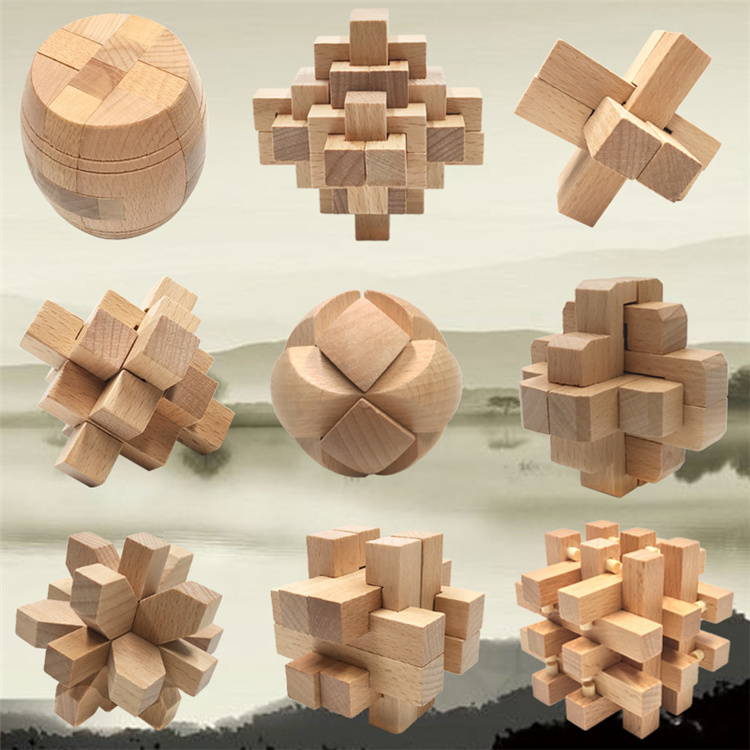 3d Wooden Puzzle Luban Kongming Lock Puzzle Set Toy Brain Puzzle Cube Wooden Brain Teasers Cube Block For Children Adult