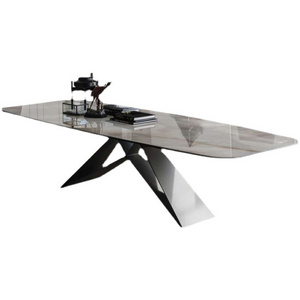 modern dining table stainless steel base with rock slab top dining table with marble surface wholesale dining table