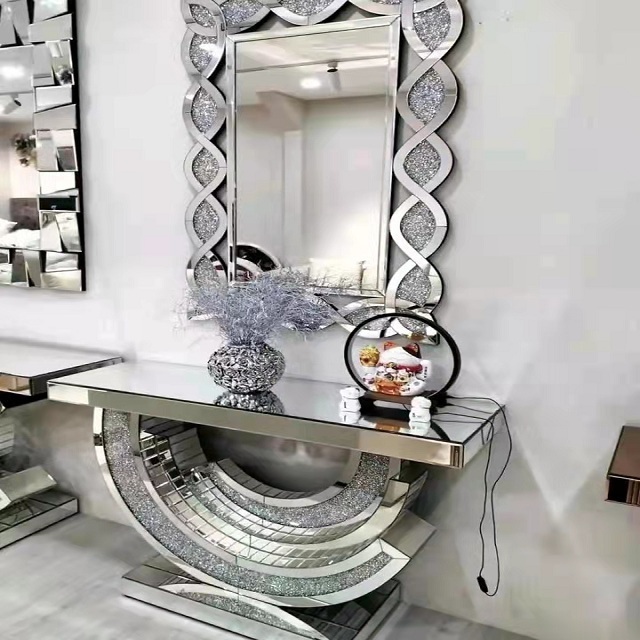 Modern luxury American style mirrored console tables crushed diamonds for living room Modern luxury America