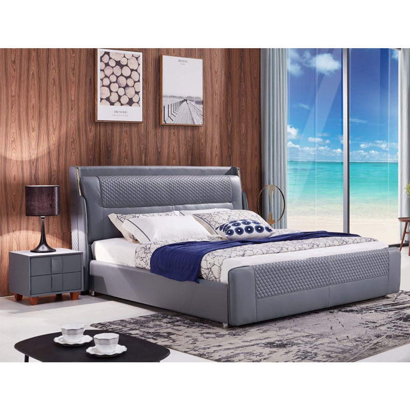 Luxury Italian Modern Design Leather Grey White Headboard King Size Queen Size Double Bed Frame Beds