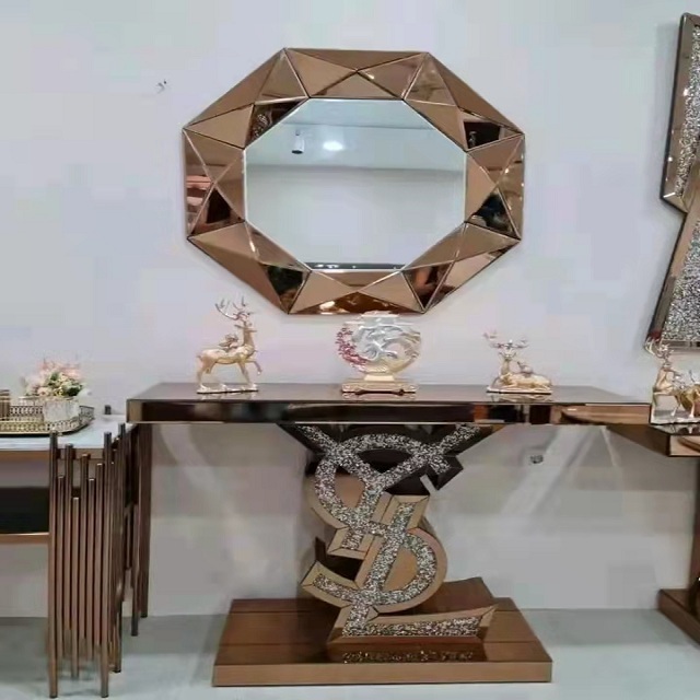 Modern luxury American style mirrored console tables crushed diamonds for living room Modern luxury America