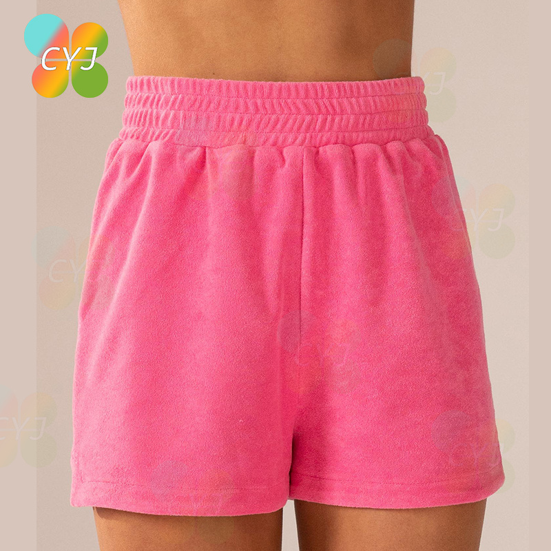 High Quality Wholesale Blank Sweat Shorts Lounge Custom Summer Cotton Pink Terry Cloth Shorts Women