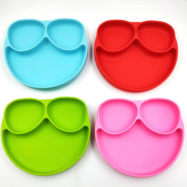 100% Food grade silicone plate Bpa Free Toddler Feeding Food Dinner Anti Slip Suction Divide Baby Silicone Plate