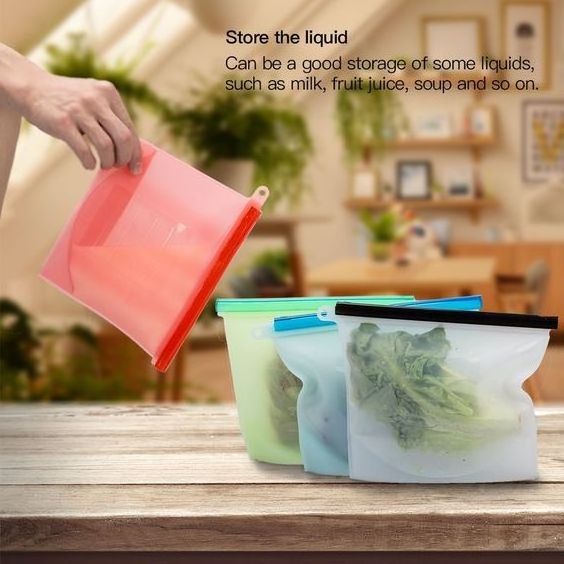 Food Storage Bag Silicone Sandwich Bag 500ml/1000ml/1500ml/2000ml/3000ml/4000ml Preservation Reusable Silicone Kitchen Foldable