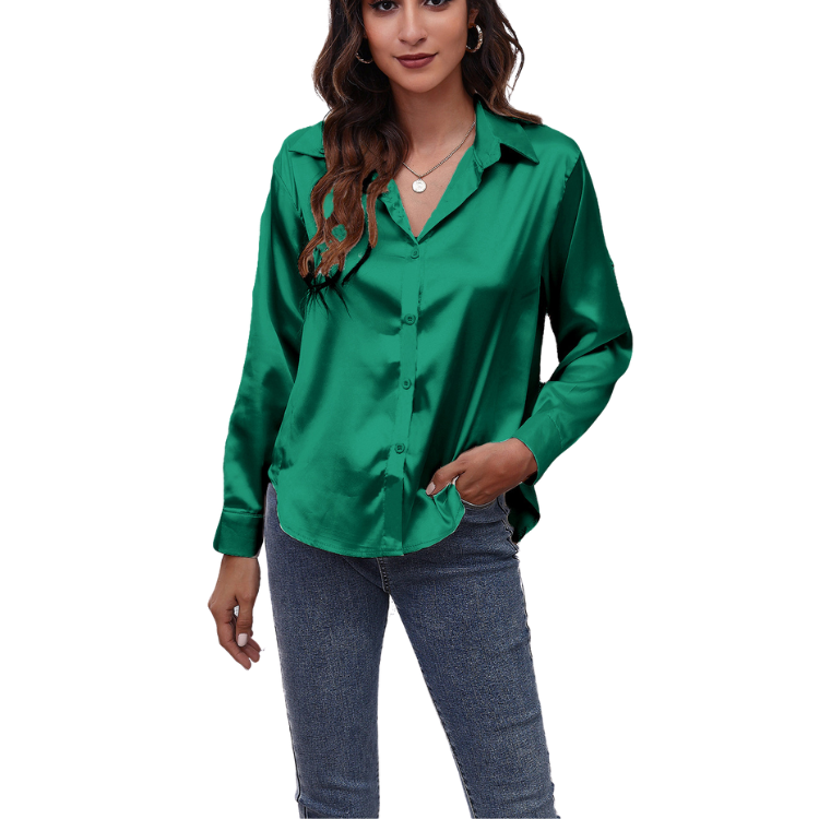 Women's Slim Fit Silk Shirts Long Sleeve Lady Shirt Office Work blusas para mujer Satin Elegant Blouse Tops For Ladies 2024