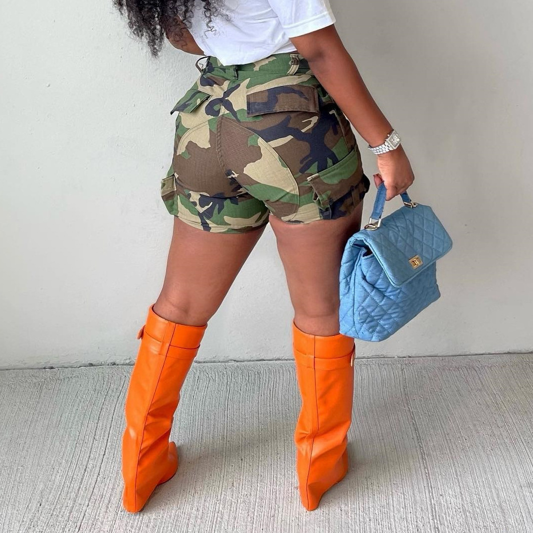 Summer Women's Casual High Waisted Camo Shorts Joggers Pants Sexy Fashion Camouflage Cargo Shorts with Pockets