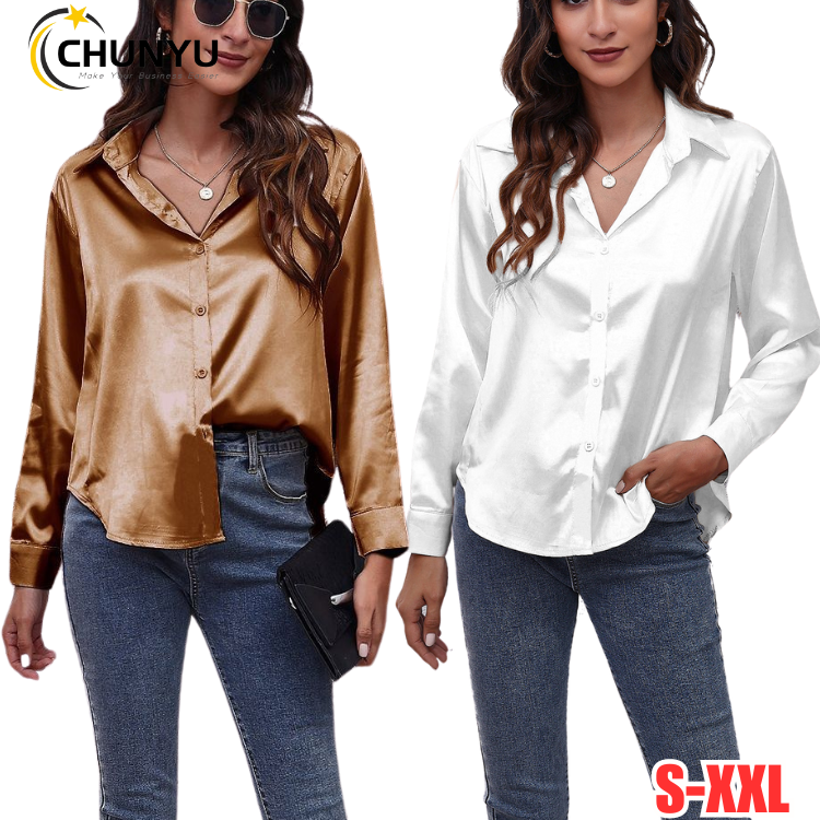 Women's Slim Fit Silk Shirts Long Sleeve Lady Shirt Office Work blusas para mujer Satin Elegant Blouse Tops For Ladies 2024