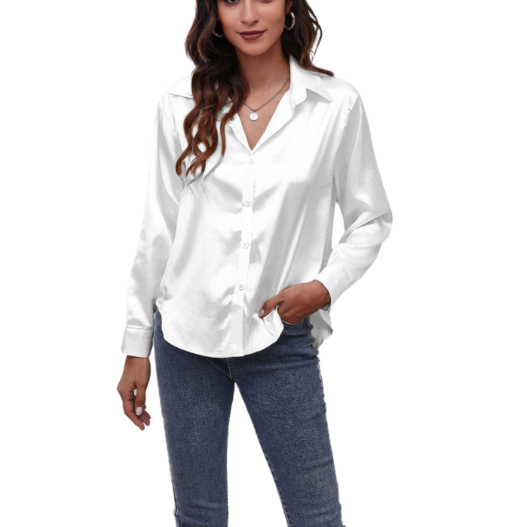 Women's Slim Fit Silk Shirts Long Sleeve Lady Shirt Office Work blusas para mujer Satin Elegant Blouse Tops For Ladies 2024