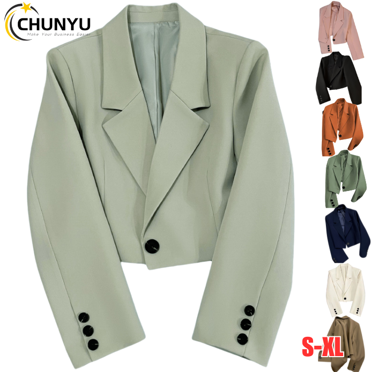 Women' Streetwear Short Spring Autumn Single Button Long Sleeve Lapel Trend Popular Solid Suit Coat for ladies blazer