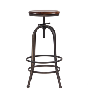 Luxury antique iron metal legs outdoor wooden plate seat adjustable swivel bar chair stool