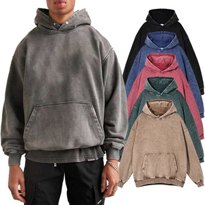 Custom high quality blank vintage washed sublimation 100% cotton hoodies wholesale oversized acid wash hoodie men