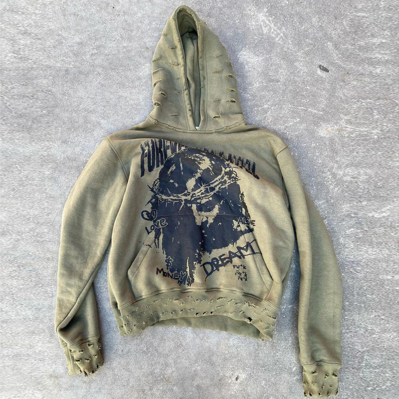 custom heavyweight pullover 500 600 gsm washed 100% cotton acid wash distressed embroidered vintage hoodie manufacturers