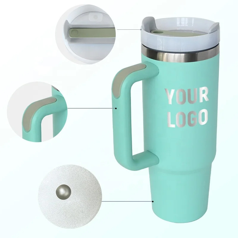 custom 40oz metal cup insulated sport GYM water bottle stainless steel vacuum travel mug 40oz 40 oz tumbler with handle