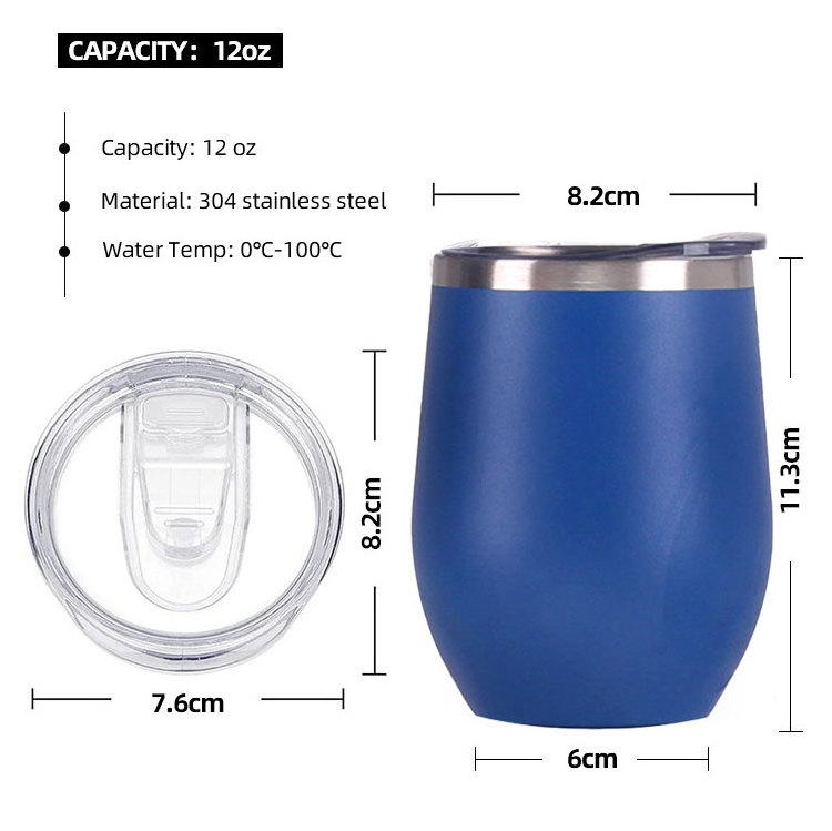 Custom Double Wall Vacuum Stainless Steel Wine Glass Coffee Mug 12oz 12 Oz Insulated Stainless Steel Wine Tumbler Bulk with Lid