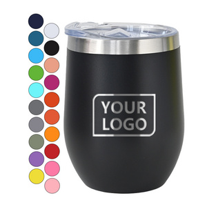 Custom logo 12 oz 12oz thermal Stemless stainless steel thermal glasses Double Wall Vacuum Travel Mugs wine tumbler