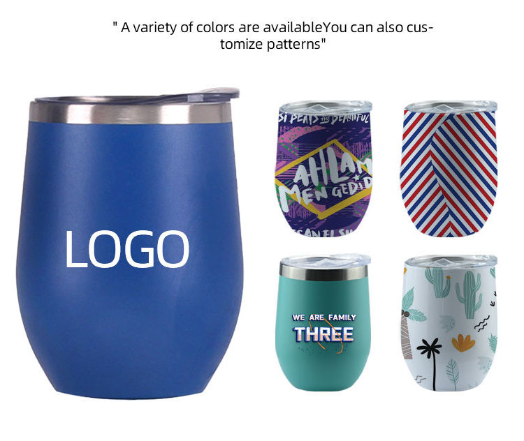 Custom logo 12 oz 12oz thermal Stemless stainless steel thermal glasses Double Wall Vacuum Travel Mugs wine tumbler