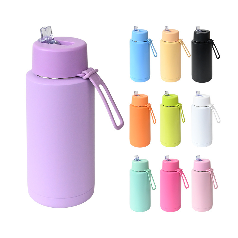 Custom art drink bottles 34oz 1000ml sports gym stainless steel thermal flask ceramic inner frank green insulated water bottles