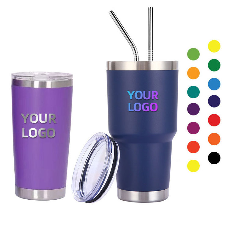 20oz 30oz Double Wall Stainless Steel Vacuum Insulated termos powder coated tumbler coffee eco friendly travels mugs with straw