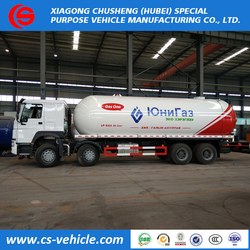 Low price 8x4 HOWO 36m3 35500 liters gas cylinder delivery truck lpg tank truck 15 ton