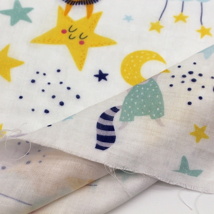 Shaoxing wholesale custom animal star moon cartoon digital print double gauze 100% cotton muslin fabric for baby blankets