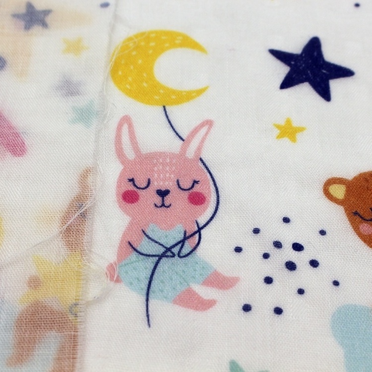 Shaoxing wholesale custom animal star moon cartoon digital print double gauze 100% cotton muslin fabric for baby blankets