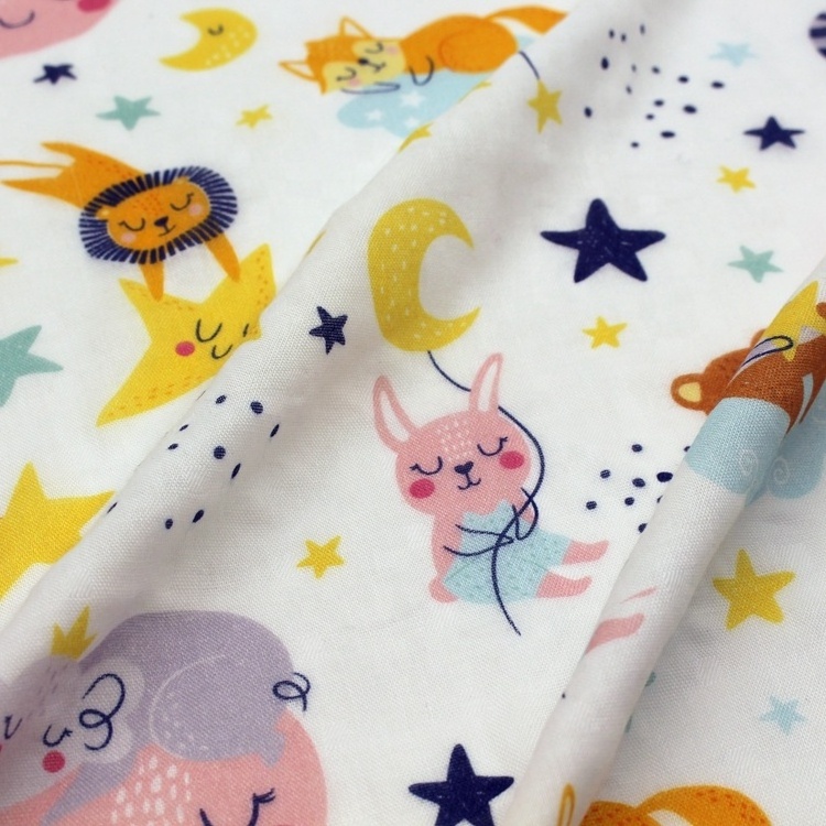 Shaoxing wholesale custom animal star moon cartoon digital print double gauze 100% cotton muslin fabric for baby blankets