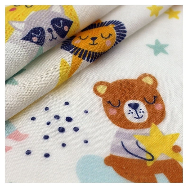 Shaoxing wholesale custom animal star moon cartoon digital print double gauze 100% cotton muslin fabric for baby blankets